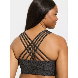 Torrid Sports Bra Happy Camper‎ Gray Black Leopard 5X Criss Cross Back Zip Front